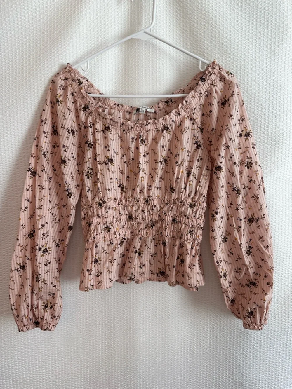 MADEWELL Sophia Floral Smocked Peplum Blouse Pink Long Sleeve Top Size XXS
